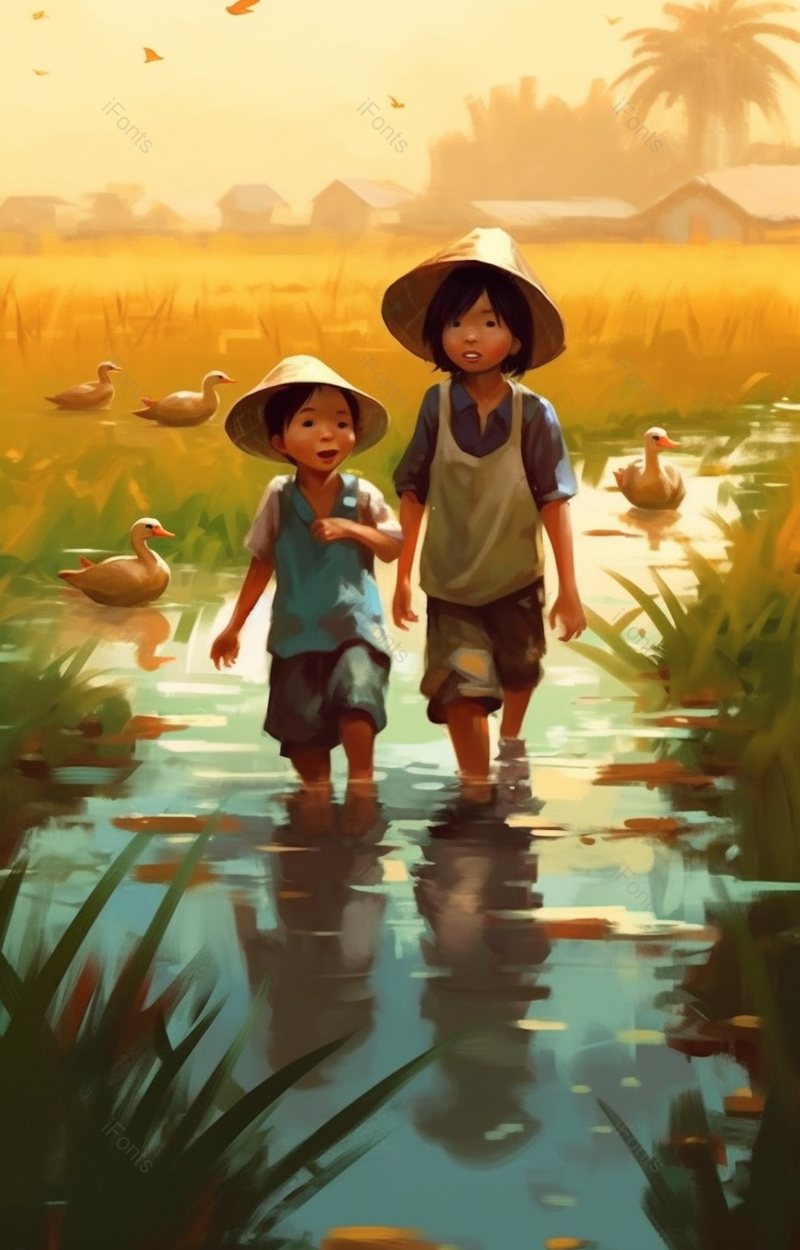田间儿童农村手绘插画背景,插画/手绘图,插画/手绘图库,插画/手绘图下载,插画/手绘